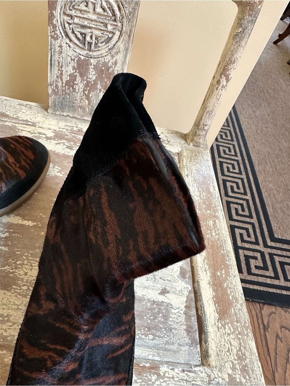 Isabel Marant Norwood Black/Brown Tiger-Stripe Pony Hair Ankle Boots Hidden Heel - Picture 7 of 11